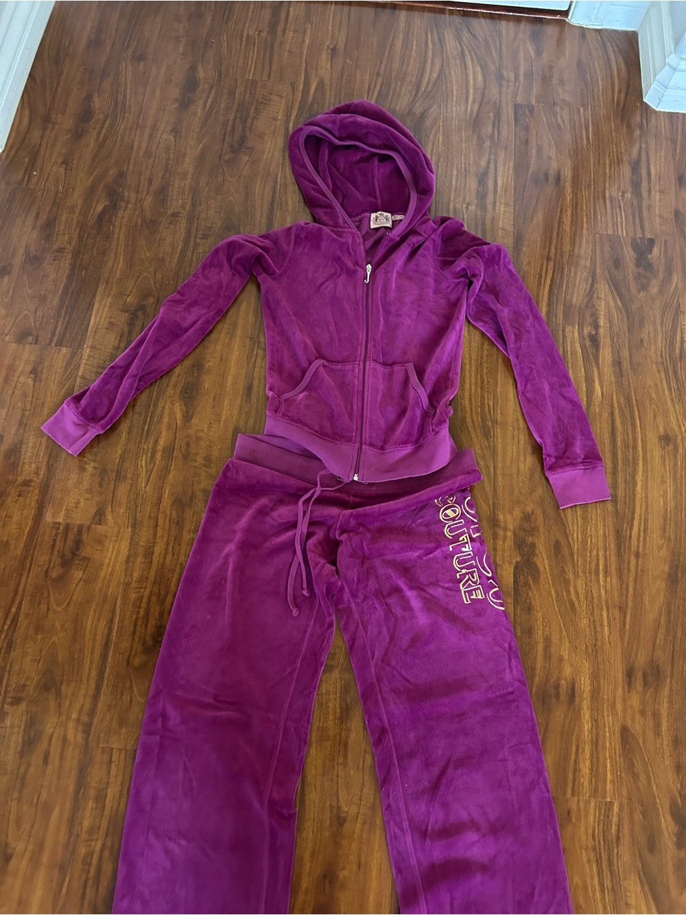Juicy Couture Plush Velour Zip Hoodie & Track Pants - Deep Magenta